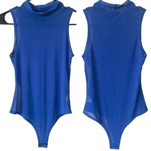 ARIA CLOTHING Sheer Mesh Sleeveless Bodysuit Size Small Blue Going Out Sexy